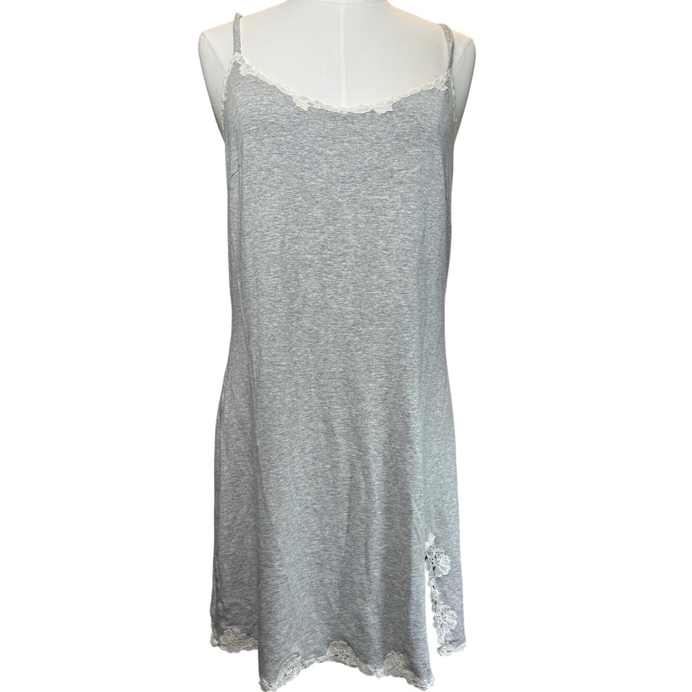 Joelle Italy Heather‎ Gray Lace Trim Chemise Nightgown Sleepwear Womens M